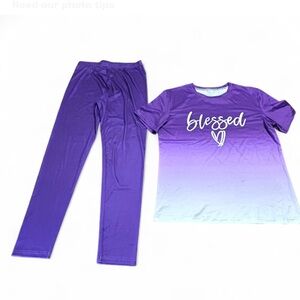 Blessed Women’s Purple Leggings Set Short Sleeves No Brand L, NWOT